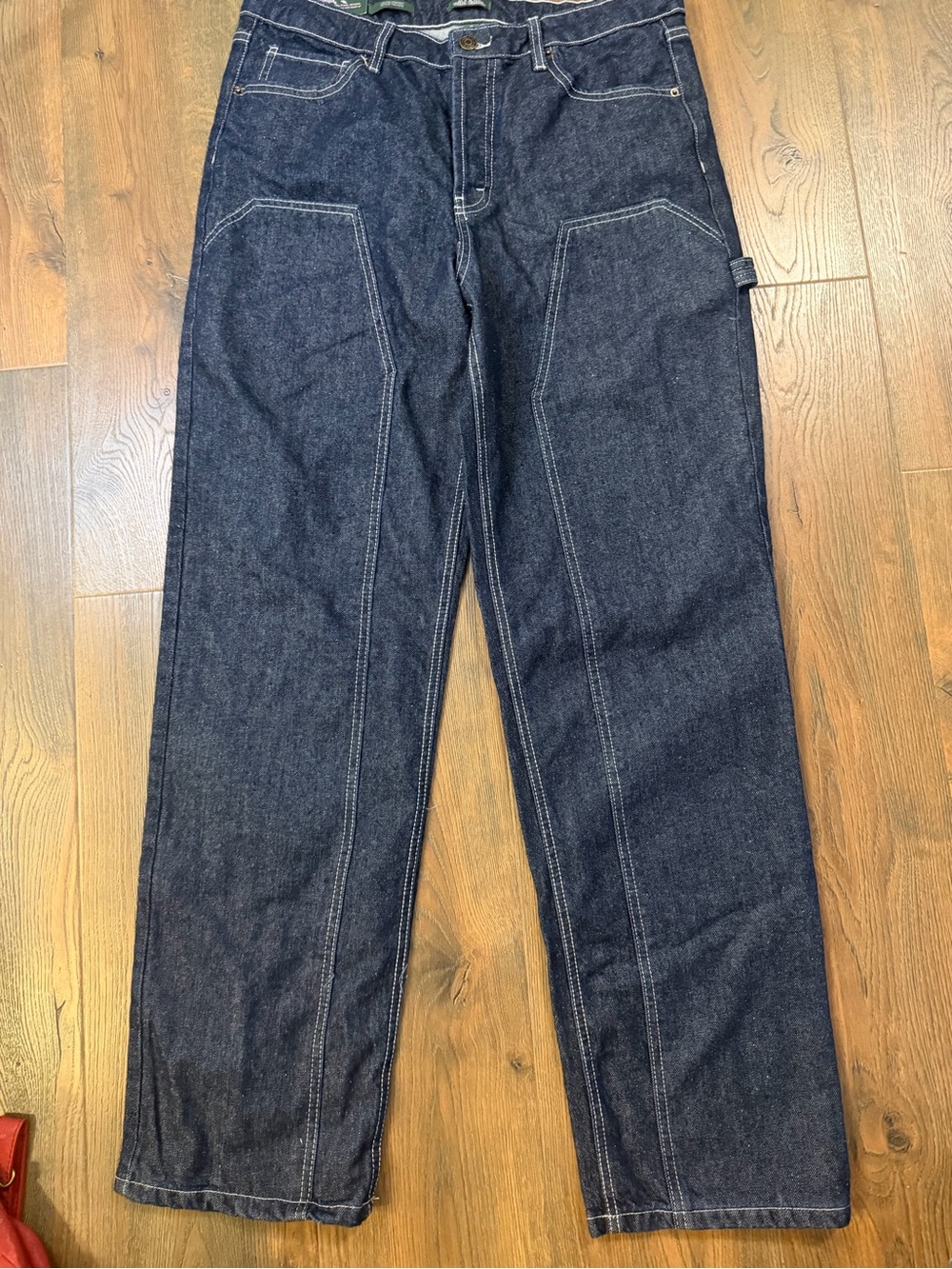 Women's Dark Indigo High Rise Straight-Leg Jeans- western dungaree style
